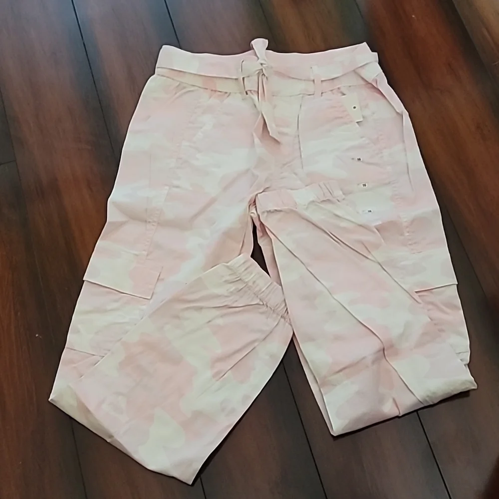 Girl's Belted Pink and White Camo Cargo Pants, Size, 16 - Picture 4 of 4